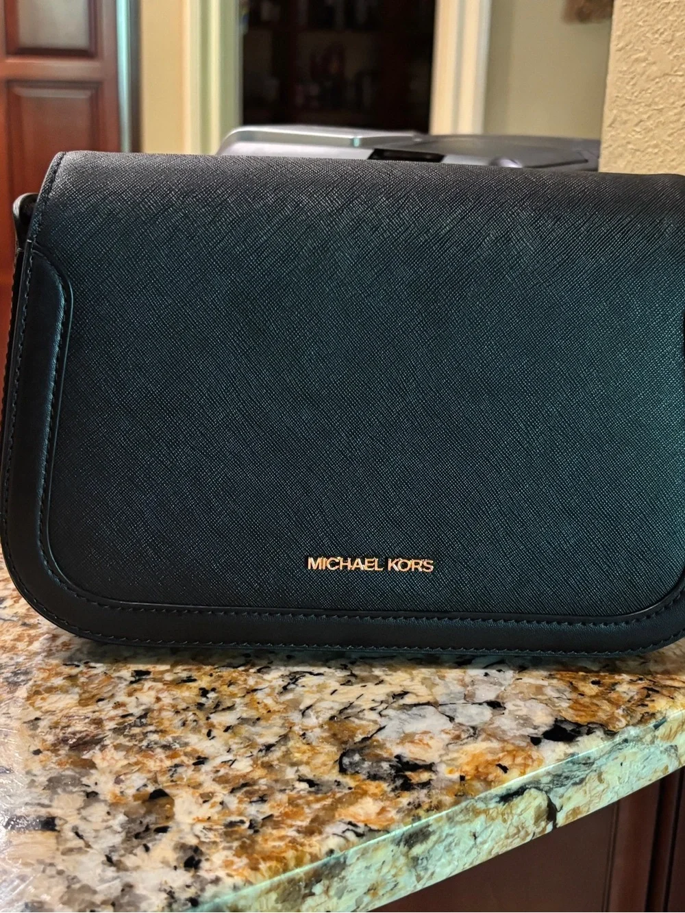 Michael Kors Black Saffiano Crossbody with Gold Logo